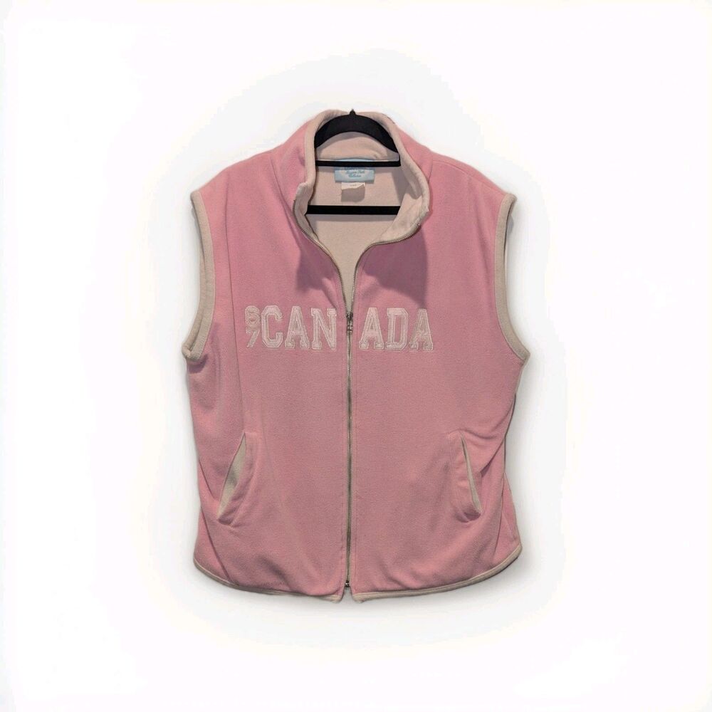 Pink & White CANADA Super Soft Fleece Zip Up Vest Niagara Falls Park Merch Large
